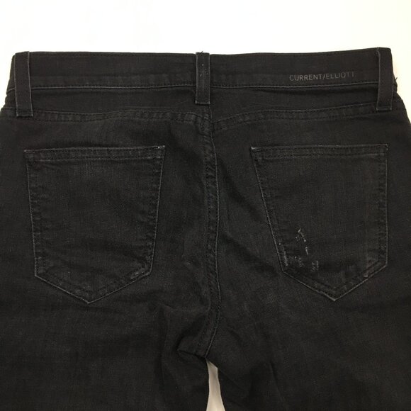 CURRENT ELLIOTT 5 Pocket Black The Cropped Straight Townhouse Released Hem Jeans - Picture 10 of 13